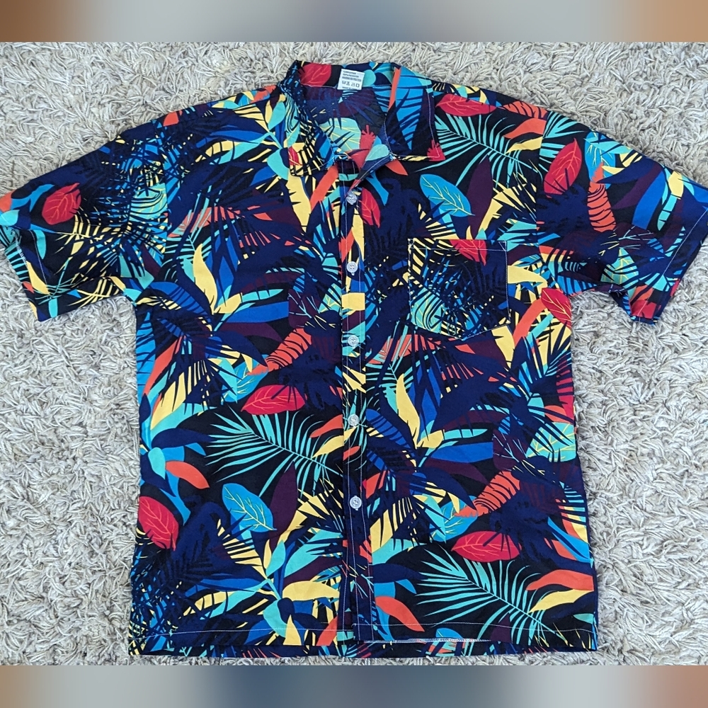 Tailor Pal Love Miami Beach Style Button Up Shirt Men's 4XL Short Sleeve Fits XL